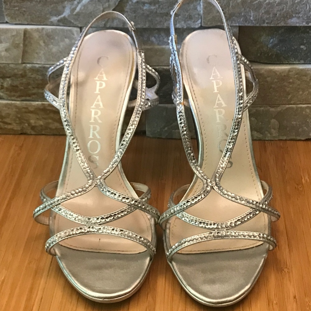 Caparros Silver Rhinestones—Strappy 4" Pencil Heel